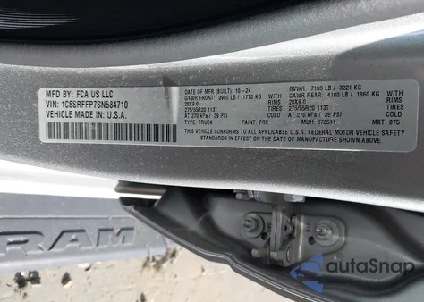 2025 Ram 1500 Big Horn 4X4 5'7 Box from USA, damaged, VIN 1C6SRFFP7SN584710